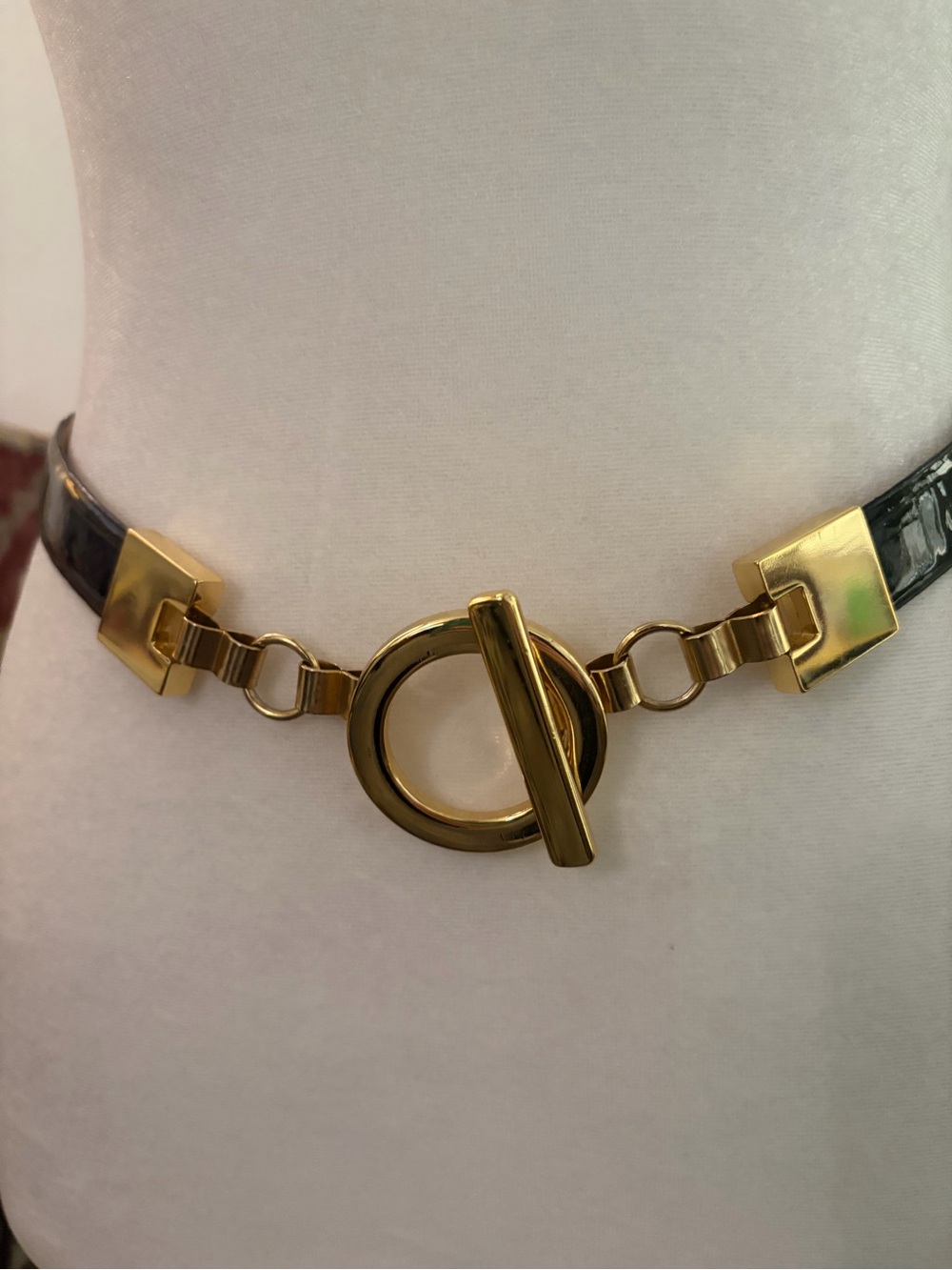 Designer inspired Black Belt with Gold Toggle Hardware